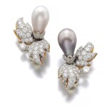 SCHLUMBERGER FOR TIFFANY & CO. | PAIR OF NATURAL PEARL AND DIAMOND EAR CLIPS