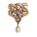Brass and Simulated Pearl Drop Knot Maison Goossens Brooch, 1970