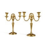A Pair of George III Gilt Bronze Three-Light Candelabra in the Manner Of Matthew Boulton , Late 18th Century