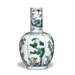 A small lobed doucai 'Three Friends of Winter' bottle vase, Mark and period of Yongzheng | 清雍正 鬥彩歲寒三友花卉螭龍紋瓜棱式小瓶 《大清雍正年製》款