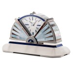 A white gold, rock crystal, mother-of-pearl, lapis lazuli and diamond-set desk clock with concealed dial, Circa 2000 | 伯爵 白金鑲白水晶、珠母貝、青金石及鑽石座鐘配隱藏錶盤，約2000年製