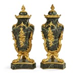 A Pair of Louis XV Style Gilt-Bronze Mounted Verde Antico Marble Vases and Covers, Circa 1880 
