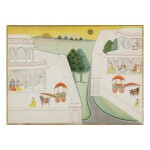 AN ILLUSTRATION TO A BHAGAVATA PURANA SERIES: AKRURA TRAVELS TO HASTINAPURA TO MEET KUNTI,  BIKANER, INDIA, CIRCA 1690-1710