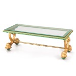 A gilt-bronze mounted glass and faux-malachite coffee table, modern | Table basse en bois peint, laiton et verre, moderne