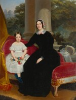 CIRCLE OF FEDERICO DE MADRAZO Y KUNTZ |  PORTRAIT OF A MOTHER AND HER DAUGHTER, FULL-LENGTH, SEATED ON A CHAISE LONGUE