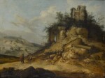JACOB SIBRANDI MANCADAN | Travellers resting in a landscape with ruined buildings