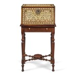 An Indo Portuguese Pen Engraved Bone Marquetry Walnut Cabinet, First Half 17th Century