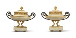 A Pair of Louis XVI Gilt and Patinated Bronze-Mounted White Marble Brûle Parfums, Circa 1780