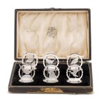 A cased set of parcel-gilt silver hunting menu holders, Alfred Wilcox, Chester, 1933