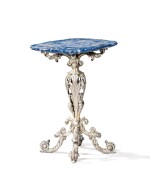 A SMALL PEDESTAL TABLE WITH SILVER FOOT, THE TABLE TOP APPLIED WITH LAPIS LAZULI, MAZZETTI, MILAN, CIRCA 1950 | PETIT GUÉRIDON À PIED EN ARGENT, LE PLATEAU PLAQUÉ DE LAPIS LAZULI PAR MAZZETTI, MILAN, VERS 1950 