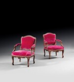 A pair of beechwood and walnut armchairs, French Régence, circa 1720 | Paire de fauteuils à dossier plat en hêtre et noyer d'époque Régence, vers 1720