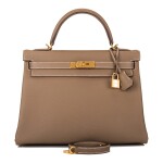 HERMÈS | ETOUPE RETOURNE KELLY 32CM OF TAURILLON CLEMENCE LEATHER WITH GOLD HARDWARE