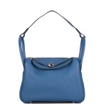 HERMÈS | BLEU AGATE VERSO LINDY 30CM OF CLEMENCE LEATHER WITH PALLADIUM HARDWARE