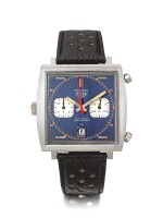 HEUER | REF 1133B MONACO, A STAINLESS STEEL AUTOMATIC CHRONOGRAPH WRISTWATCH WITH REGISTERS AND DATE CIRCA 1970