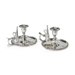 A PAIR OF GEORGE III SILVER CHAMBERSTICKS WITH SNUFFERS, WILLIAM STROUD, LONDON, 1801