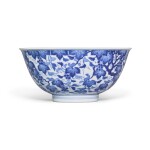 A blue and white 'squirrel and grape' bowl, Seal mark and period of Qianlong  | 清乾隆 青花松鼠葡萄圖盌 《大清乾隆年製》款