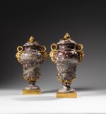 A pair of Régence gilt-bronze mounted brèche marble vases, circa 1750 | Paire de vases en marbre brèche et monture de bronze doré d’époque Régence, vers 1750
