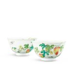 A pair of famille-rose 'balsam pear' bowls, Seal marks and period of Qianlong |  清乾隆 粉彩過枝癩瓜紋盌一對 《大清乾隆年製》款