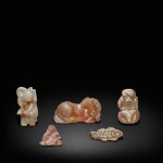 A group of five glass animals and figures, Han dynasty | 漢 琉璃動物及人俑一組五件