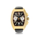 FRANCK MULLER | REFERENCE 8005 CC KING CONQUISTADOR  A YELLOW GOLD TONNEAU-SHAPED AUTOMATIC CHRONOGRAPH WRISTWATCH WITH DATE, CIRCA 2001