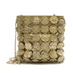 CHANEL | GOLD METIERS D'ART MEDALLION CHAIN BAG IN GOLD TONE METAL OVER GOLD LEATHER POUCH, 2018