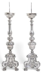 A PAIR OF CONTINENTAL SILVER PRICKET CANDLESTICKS, UNMARKED, ITALIAN OR NETHERLANDISH, MID-17TH CENTURY