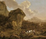 NICOLAES PIETERSZ. BERCHEM | An Italianate mountain landscape with a peasant woman herding her cattle