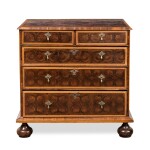 A William and Mary Oyster-Veneered Walnut and Olivewood Chest of Drawers, Circa 1700
