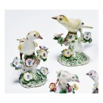 A PAIR OF BOW PORCELAIN FIGURES OF BUNTINGS CIRCA 1760  