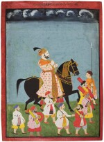 AN EQUESTRIAN PORTRAIT OF MAHARAJA PRITHVI SINGH, NORTH INDIA, RAJASTHAN, MEWAR, 19TH CENTURY