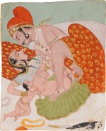 An illustration of an erotic scene, India, Rajasthan, late 18th century