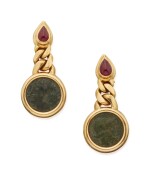 PAIR OF GOLD, RUBY AND ANCIENT COIN 'MONETE' EARCLIPS, BULGARI