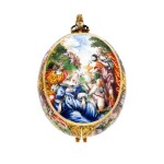 An oval gold and polychrome enamel painted watch case with later custom-made movement  Case circa 1665-1675, movement circa 1760