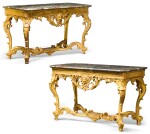 A PAIR OF RÉGENCE CARVED GILTWOOD CONSOLE TABLES CIRCA 1720-25