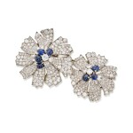 Diamond and Sapphire Double Clip-Brooch
