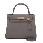 Hermès Gris Etain Retourne Kelly 28cm of Togo Leather with Gold Hardware
