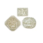 Three small reticulated celadon jade plaques, 19th / 20th century