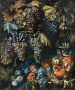 Still life with Grapes, figs and pomegranate | Nature morte aux grappes de raisins, figues et grenade