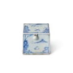 A blue and white 'landscape' square-form waterdropper, Joseon dynasty, 19th century