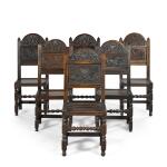 An assembled set of six Charles II carved oak back-stools, Lancashire/North Cheshire, circa 1680