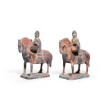 A pair of painted pottery equestrian figures, Northern Wei dynasty |  北魏 陶加彩騎馬俑一對