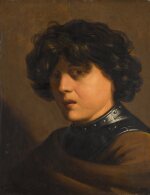 Portrait of a boy, head and shoulders, wearing a gorget