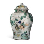 A Large Chinese Famille-Verte  Baluster Jar and Cover, Qing Dynasty, Kangxi Period | 清康熙 五彩人物故事圖大蓋罐