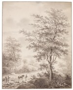 Travellers in a wooded landscape