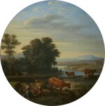 HERMAN VAN SWANEVELT | ITALIAN RIVER LANDSCAPE WITH HERDERS AND THEIR CATTLE