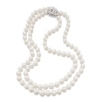 Platinum, Cultured Pearl and Diamond Necklace | 鉑金、養殖珍珠及鑽石項鏈