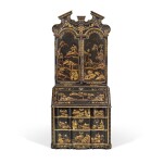 A North European Baroque Style Black and Gilt Japanned Bureau Cabinet, Early 20th Century