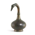 A rare bronze 'goose' wine vessel, Hu, Western Han dynasty | 西漢 青銅雁首銅壺