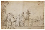 Couples conversing in the park of a country house