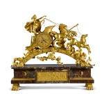 An Empire-style gilt-bronze and 'verde antico' marble chariot mantel clock in the manner of Pierre-Philippe Thomire, French, circa 1900